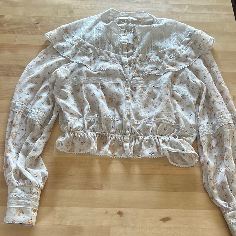 LoveShackFancy button up ruffle blouse